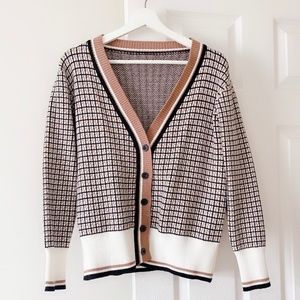 Brand new elegant brown checkered sweater cardigan